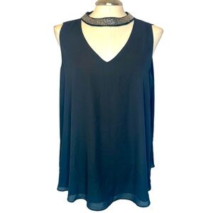 NWT Torrid Black Georgette Embellished Beaded Choker Sleeveless Tank Top Size 00